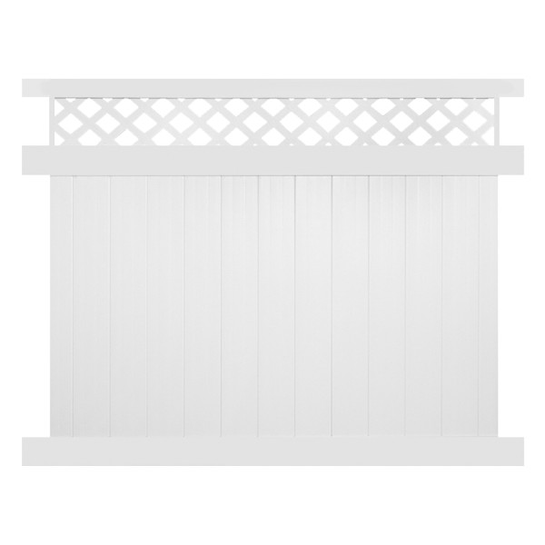 Durables 7' x 6' Canterbury Privacy Vinyl Fence Section w/ Aluminum Insert in Bottom Rail (White) - PWPR-LAT-7X6