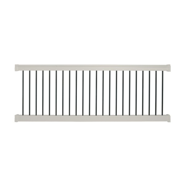 Durables 3' x 10' Kirklees Vinyl Railing Straight Section With Round Black Aluminum Spindles (Tan) - WTR-T36-R10