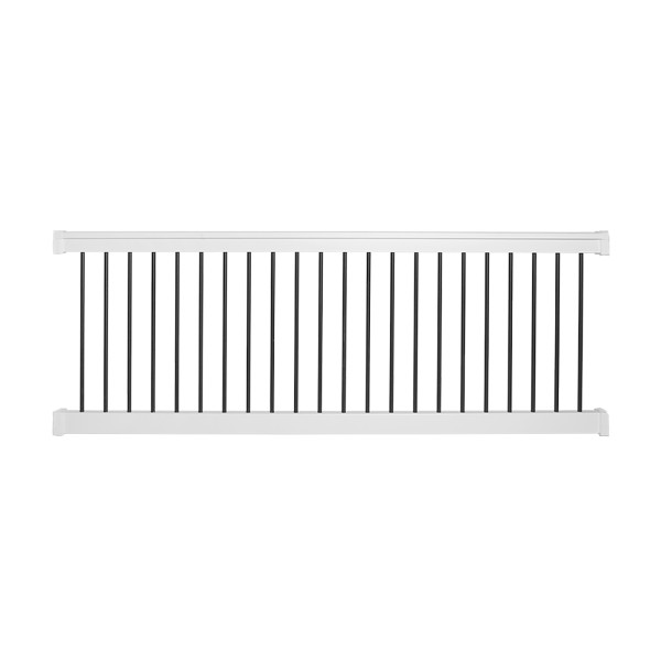 Durables 3 1/2' x 6' Kirklees Vinyl Railing Straight Section With Round Black Aluminum Spindles (White) - WWR-T42-R6