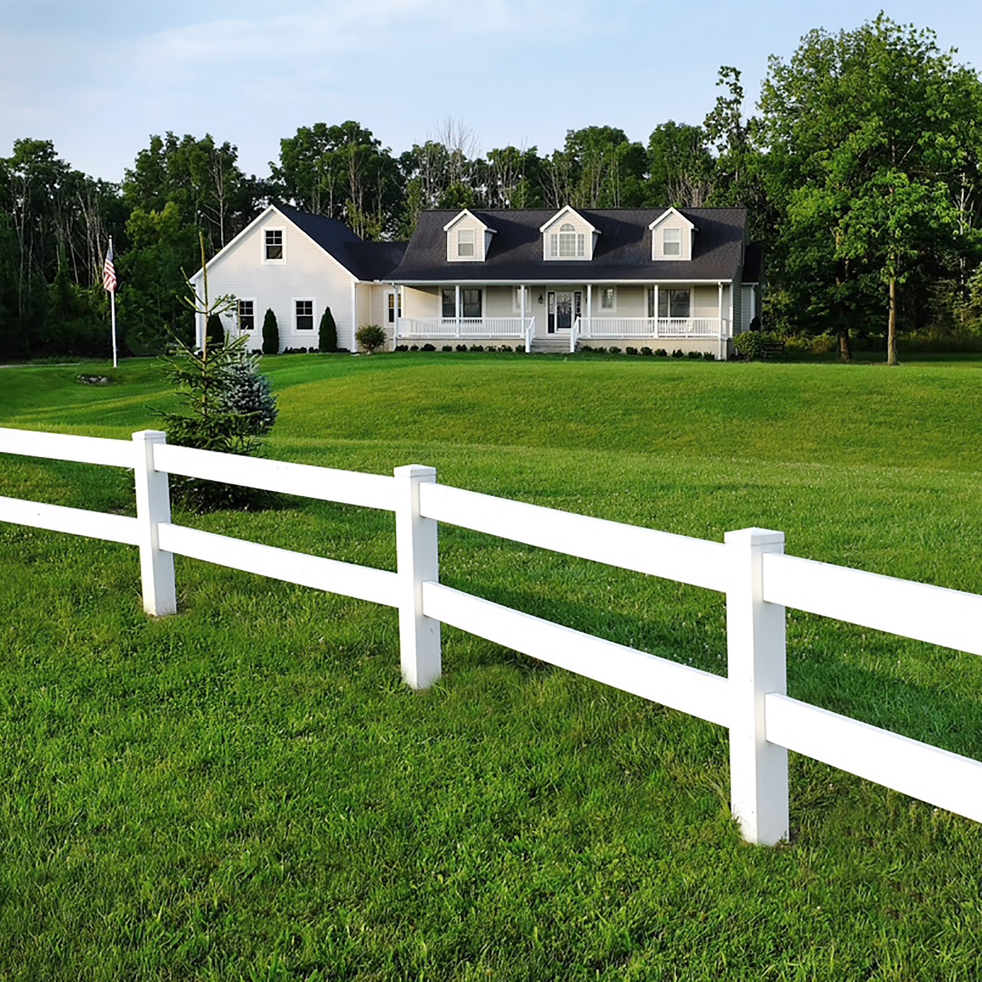 2 Rail Vinyl Ranch Post And Rail Horse Fence Residential Home Full Size 2 