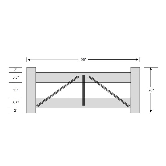 Durables 2-Rail DIY Vinyl Horse Fence Gate Kit (Up To 8' Wide) - White - Measurement Diagram Shown
