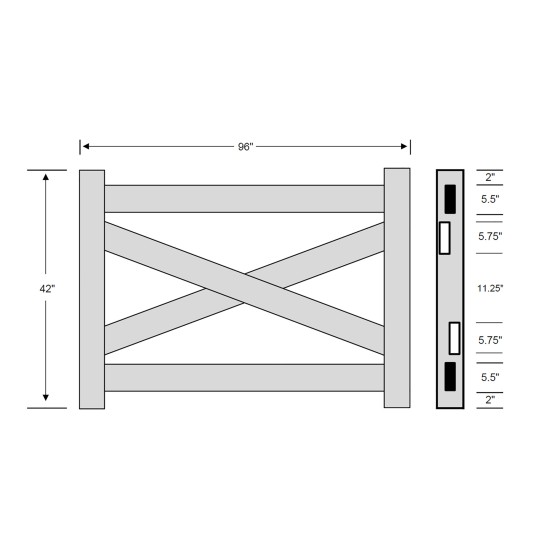 Durables Crossbuck Vinyl Horse Fence Gate Kit - Adjustable Size (Up To 8' Wide) - White - Measurement Diagram Shown