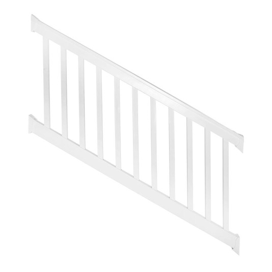 Durables 3 1/2' x 8' Harrington Vinyl Railing Stair Section With Top and Bottom Rail Aluminum Insert (White) - WWR-T42-S8S