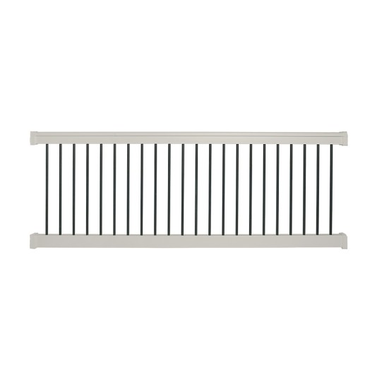 Durables 3' x 10' Kirklees Vinyl Railing Straight Section With Round Black Aluminum Spindles (Tan) - WTR-T36-R10