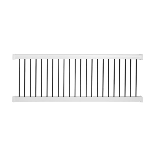 Durables 3' x 4' Kirklees Vinyl Railing Straight Section With Round Black Aluminum Spindles (White) - WWR-T36-R4