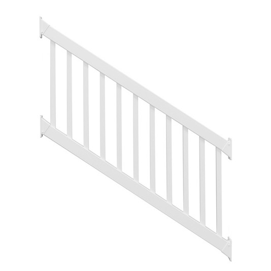 Durables 3 1/2' x 8' Waltham Vinyl Railing Stair Section With Top and Bottom Rail Aluminum Insert (White) - CWR-R42-E8S