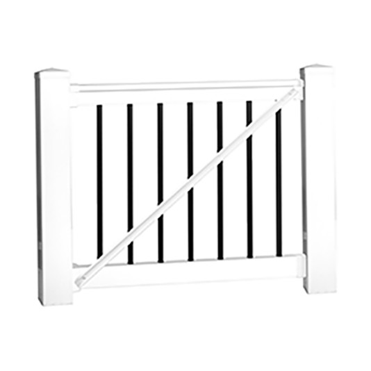 Durables 3' x 5' Kirklees Vinyl Railing Gate With Round Black Aluminum Spindles (Tan) - WTG-T36-R60 (White Shown As Example)