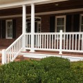 Durables 3 1/2' x 8' Harrington Vinyl Railing Stair Section With Top and Bottom Rail Aluminum Insert (Tan) - WTR-T42-S8S - White Shown As Example