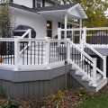 Durables 3' x 6' Kirklees Vinyl Railing Stair Section With Round Black Aluminum Spindles (Tan) - WTR-T36-R6S (White Shown As Example)