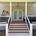 Durables 3' x 6' Kirklees Vinyl Railing Stair Section With Round Black Aluminum Spindles (Tan) - WTR-T36-R6S (White Shown As Example)